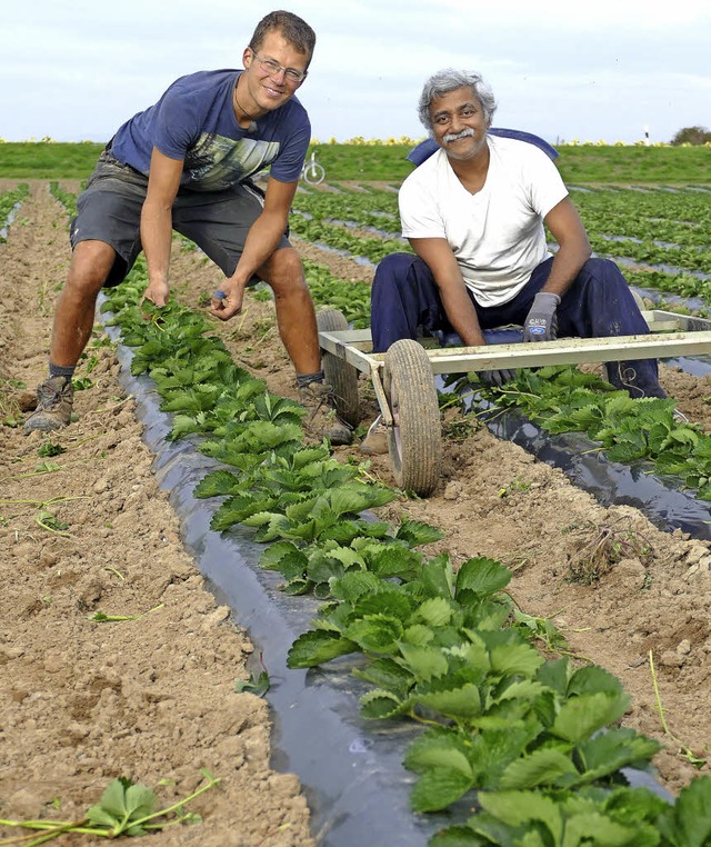 Der Obstbauer David Mild (links) und s...t Philipgi Kanatt aus Kerala in Indien  | Foto: U. Derndinger