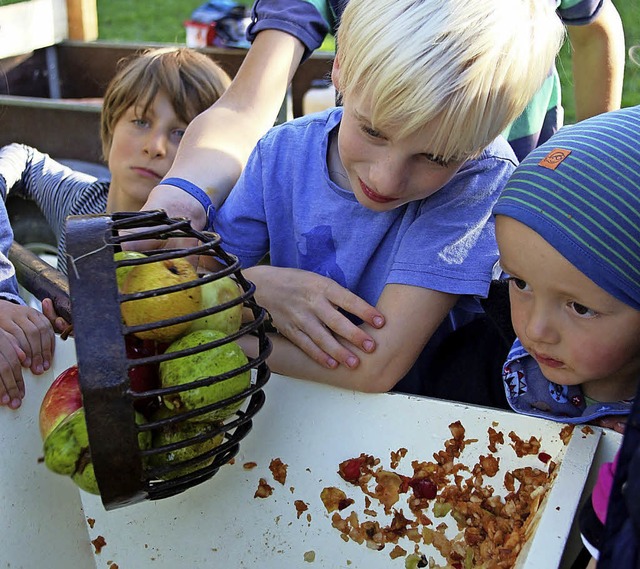 Die Kinder waren begeistert vom frischen Apfelsaft.   | Foto: Horst David