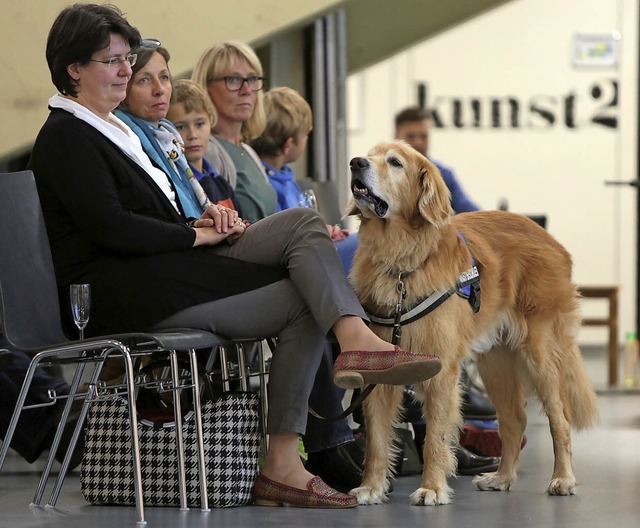 Schulhund Niko auf Tuchfhlung mit dem Publikum<ppp></ppp>  | Foto: Christoph Breithaupt