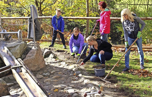 Die Umrandung der Wasserlandschaft im ...standes des Freibadfrdervereins frei.  | Foto: Eva Korinth