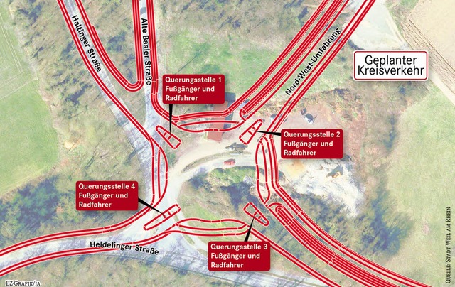 So soll der Kreisel an der Heldelinger...ssehen, der bis Ende 2018 gebaut wird.  | Foto: Stadt Weil