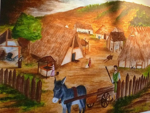 Sarah Klein hat Haltingen fr die Ausstellung als Alamannen-Dorf gezeichnet.  | Foto: zvg
