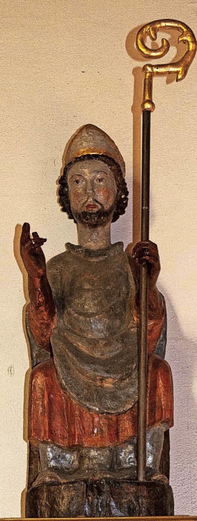 Eine mittelalterliche Skulptur des Heiligen Blasius, aus der Blsikapelle.   | Foto: Helmut Rothermel