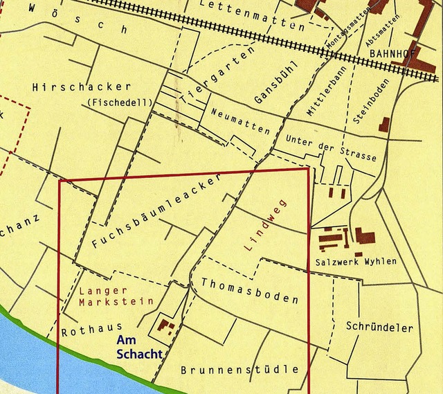 Gemarkungsplan von 1882:  Die Siedlung...h einst in dem hier umrandeten Gebiet   | Foto: Klassikanderswo