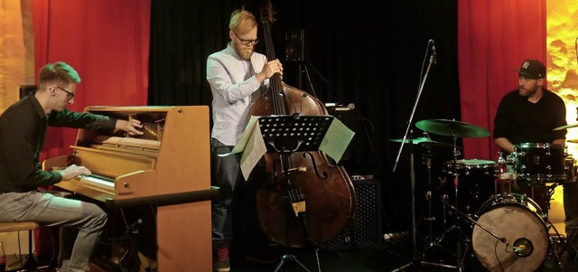 Deutsches Jazztrio vor deutschen Farbe...ss) und Stephan Salewski (Schlagzeug)   | Foto: Heidi Ast