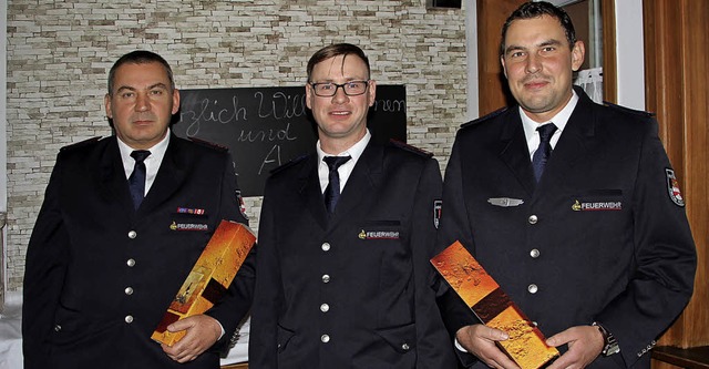 Christoph Mcklin (links) wurde fr 35...gskommandant Jochen Glyckherr geehrt.   | Foto: Herbert trogus