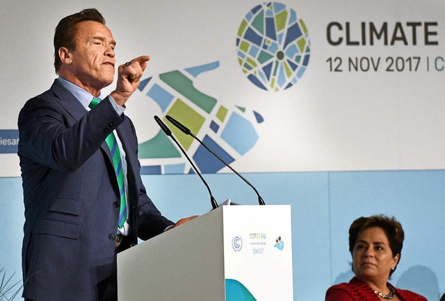 Arnold Schwarzenegger bei der Weltklimakonferenz  | Foto: dpa