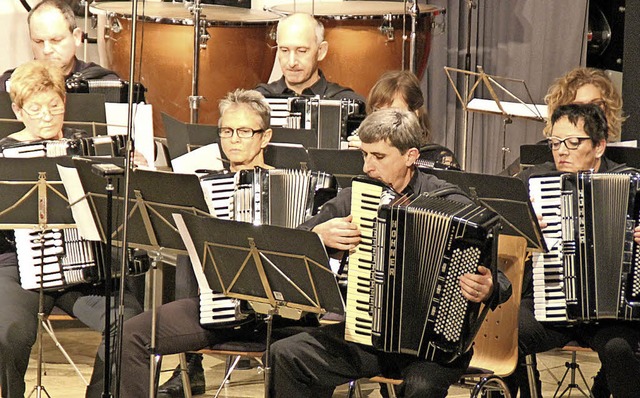 Die Spieler der 3.Stimme beim Konzert des Akkordeonorchesters Grenzach.  | Foto: Rolf Reimann