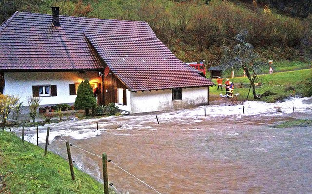 Hochwasser trifft auf Hof: Am nrdlich...wiese vor anderthalb Wochen ihr Bett.   | Foto: Harald Senn