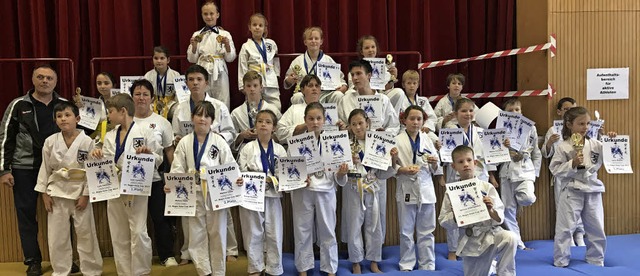 Stolz prsentieren die Laufenburger Karate-Kata-Sportler ihre Urkunden.   | Foto: Thorsten Ehbinghaus