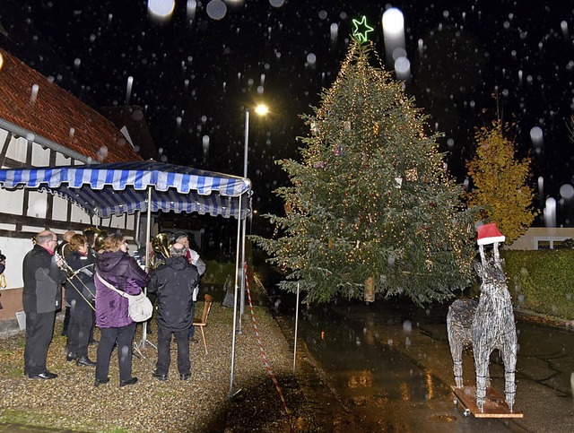 Feuchte Angelegenheit: Aufstellung des Lichterbaums  | Foto: Dieter Erggelet