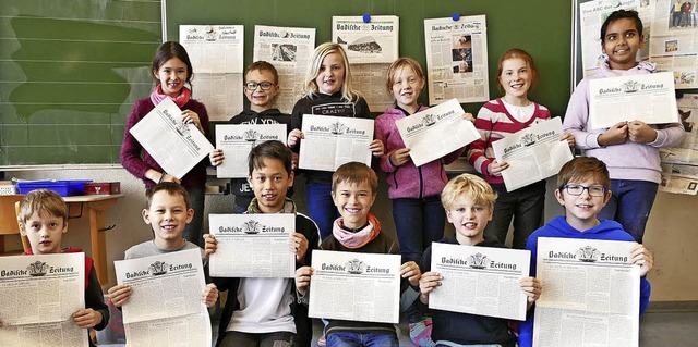 Die vierte Klasse der Grundschule Feld...h-Projekt der Badischen Zeitung teil.   | Foto: Luis Matt