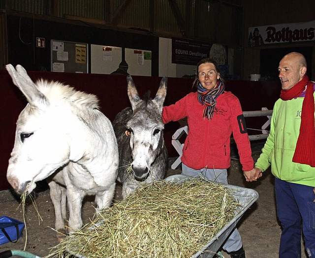 bernachtungsstation beim Bahlinger Re...mark und Carlo Magnani mit ihren Eseln  | Foto: Christiane Franz