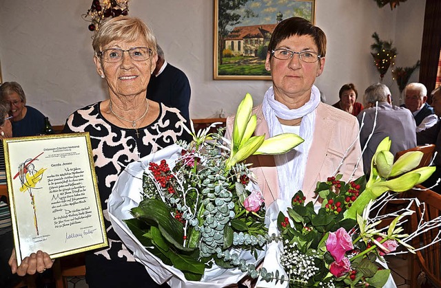 Gerda Jenne (links) und Hertha Erbslan...irchenchor St. Martin Sasbach geehrt.   | Foto: Roland Vitt