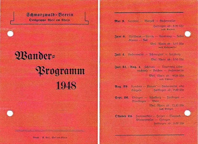 Eine DIN-A-5-Doppelseite umfasst das e...m des Weiler Schwarzwaldvereins  1948.  | Foto: Repro: privat