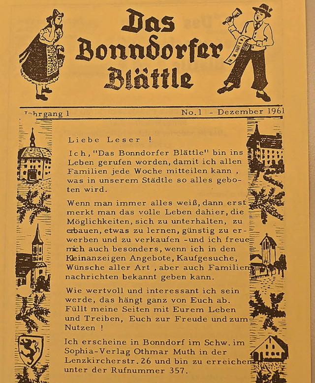 Im Dezember 1961 erschien das erste Bonndorfer Blttle.  | Foto: Juliane Khnemund