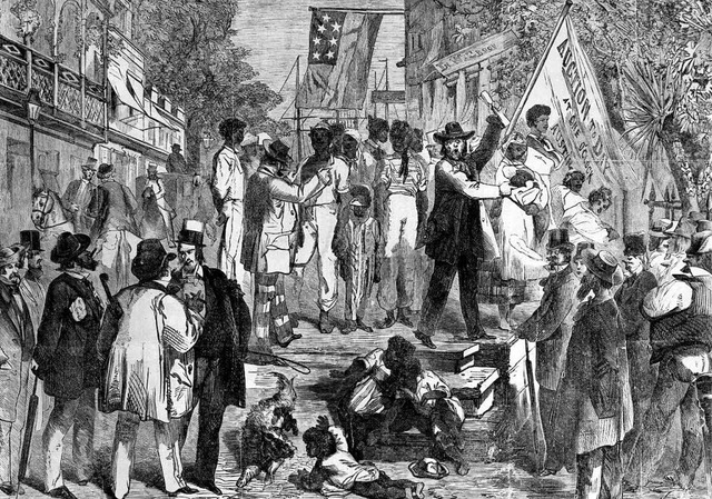 Sklavenmarkt in den amerikanischen Sdstaaten (um 1860)   | Foto: Michael Bamberger/dpa