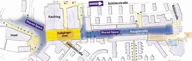 Eine Fugngerzone als Puffer und ein ...lerstrae   kennzeichnen das Konzept.   | Foto: Entwurf: Weil-aktiv/Grafik: BZ