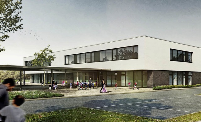 So soll der  Neubau der Grundschule in Rheinhausen aussehen.  | Foto: Visualisierung: Architektenbro Hess-Volk