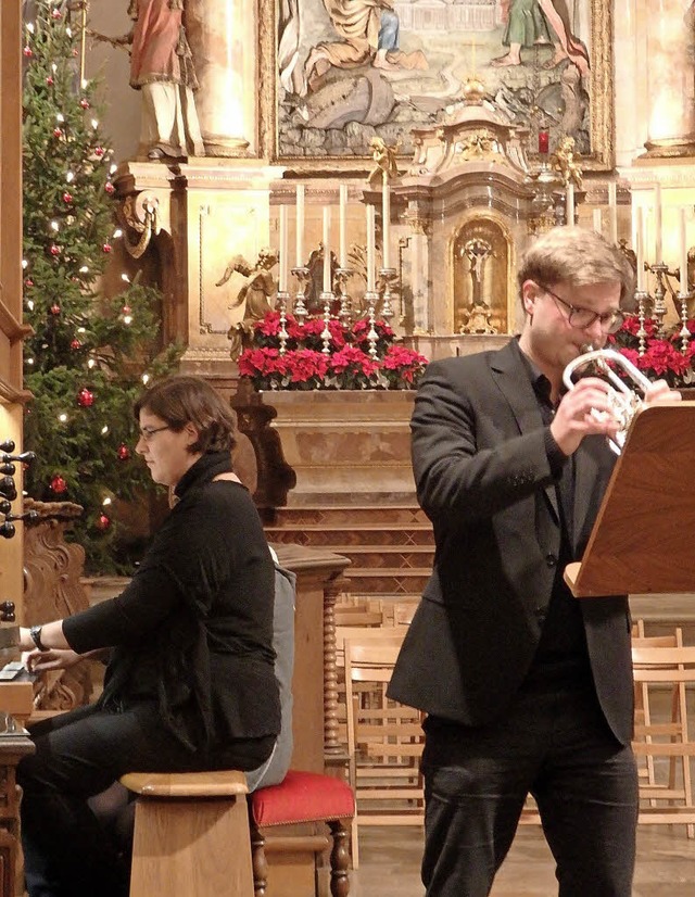 Ergnzten sich in St. Trudpert musikal...gel und Frieder Reich an der Trompete   | Foto: Bianca Flier