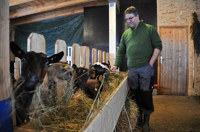 Ewald Klingele im Stall bei seinen Ziegen.  | Foto: Nicolai Kapitz