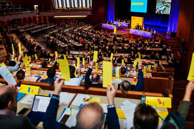 Delegierte stimmen beim Landesparteitag der FDP in Fellbach ab.  | Foto: dpa