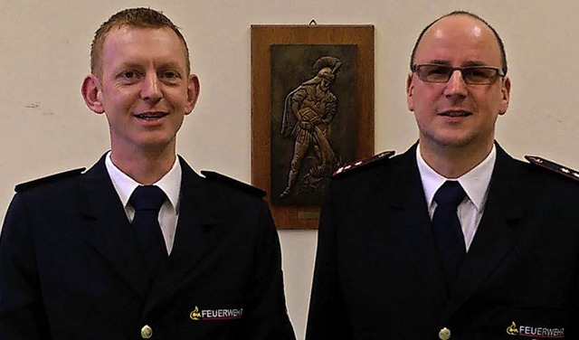 Feuerwehr Schmieheim (von links): neue...Mraz, sein Stellvertreter Michael Dees  | Foto: Andrea Br