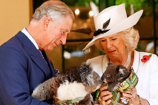 Prinz Charles, hier mit Herzogin Camil...inem Klositz aus Leder durch die Welt.  | Foto: AFP
