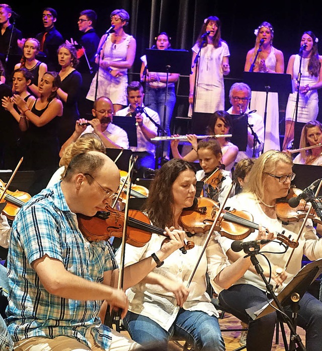 Immer wieder tritt die Orchestergesell...i der Rocknacht im Hninger Triangle.   | Foto: Frey, Fillisch