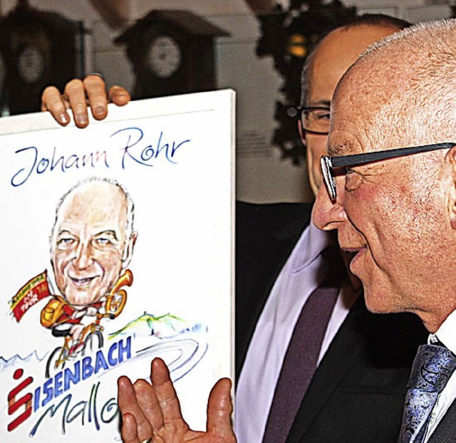 Der doppelte Johann Rohr: Die Karikatu...ochen Brachs zum Abschied berreicht.   | Foto: Gert Brichta