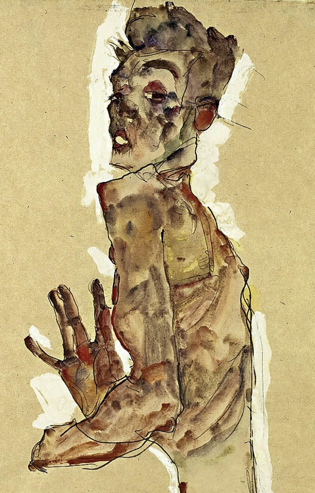 Schiele: &#8222;Selbstbildnis mit gespreizten Fingern&#8220; (Ausschnitt)   | Foto: bz