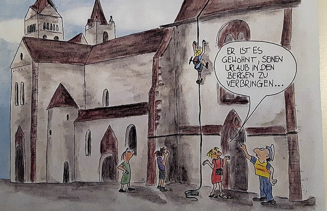 Das Breisacher Mnster und die Tourist... deren Cartoons nun ausgestellt sind.   | Foto:  privat