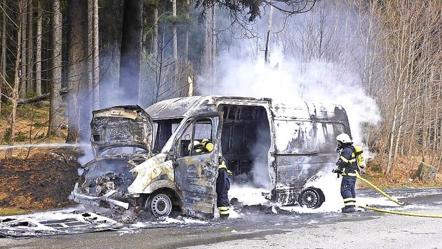 Nur zu lschen, aber nichts mehr zu re...euerwehr beim Brand dieses Sprinters.   | Foto: Polizei