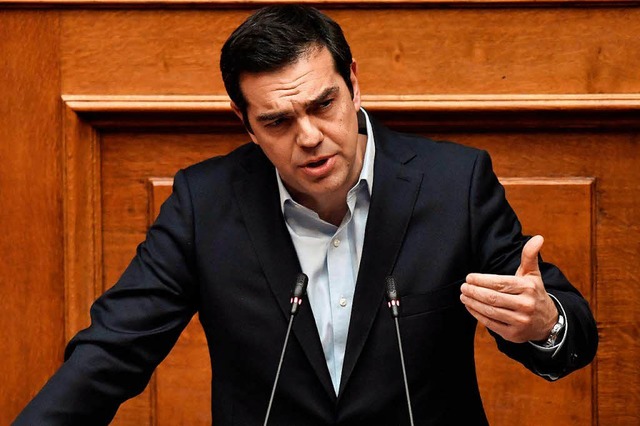 Der griechische Premierminister Alexis...t eine Rede im griechischen Parlament.  | Foto: AFP