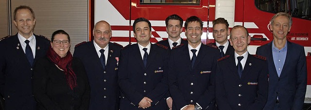 Die Feuerwehr Brombach ehrte und befr...ck, Andreas Basler und Michael Wilke.   | Foto: Paul Schleer