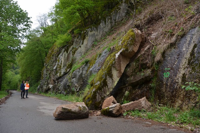 Trmmer des groen Felssturzes auf der Albtalstrae.  | Foto: Susanne Ehmann