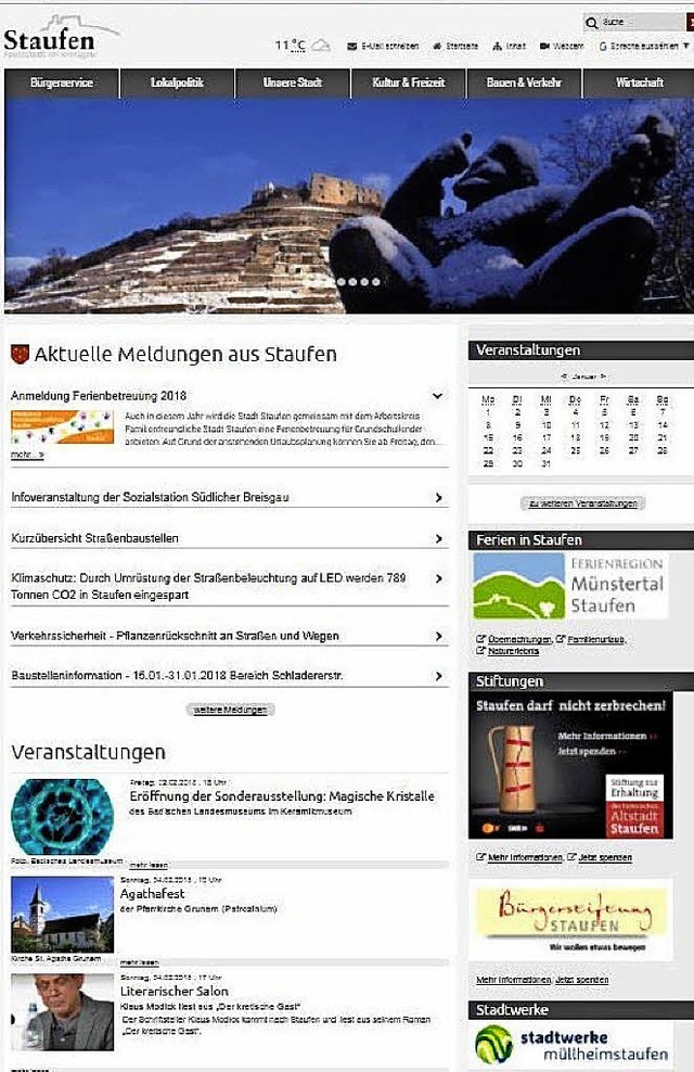 Die Homepage der Stadt Staufen in ihrem  neuen,  modernen Erscheinungsbild  | Foto: Screenshot: BZ