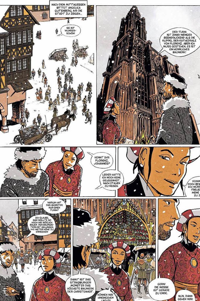 Herrlich stilisiertes Straburg: eine ... Graphic Novel ber Johannes Gutenberg  | Foto: Editions du Signe