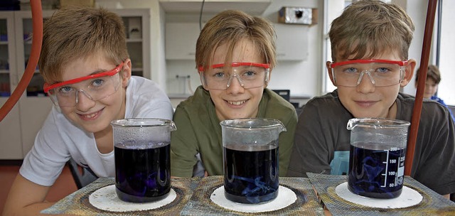 Sren Henn (13), Felix Schuler (14) un...ihn in einem Aluminiumkochtopf kocht.   | Foto: Lauber