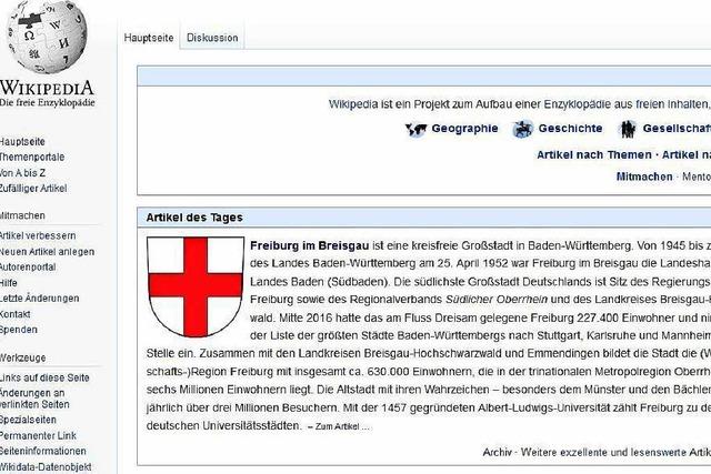 Artikel über die Stadt Freiburg ist auf der Wikipedia-Startseite exponiert