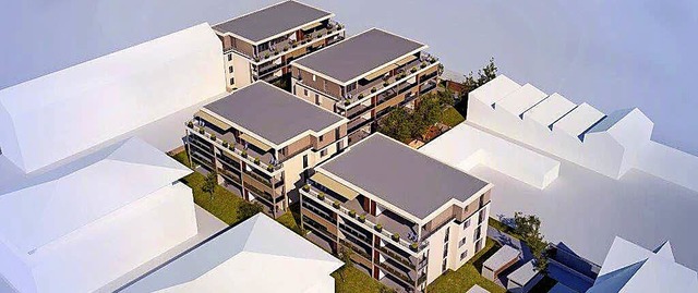 So sollen die dreigeschossigen Mehrfam...geschoss soll ein Penthouse entstehen.  | Foto: Visualisierung: Heuer und Heuer
