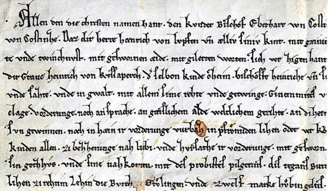 Ausschnitt aus der Urkunde von 1251. I...ich, Landgraf von Lupfen-Sthlingen.    | Foto:  Generallandesarchiv Karlsruhe.