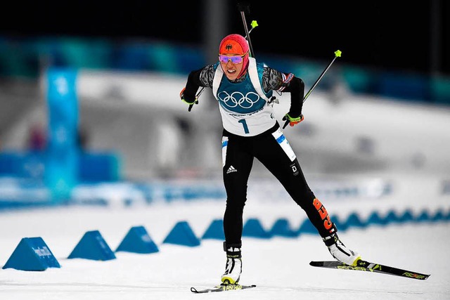 Laura Dahlmeier gewann mit riesigem Vorsprung in der Verfolgung.  | Foto: AFP