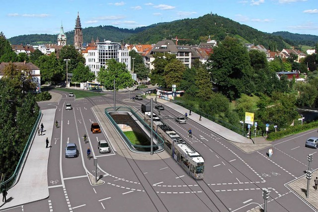 So soll die Kronenbrcke  einmal ausse... die B31 alle drei bis vier Minuten.    | Foto: Visualisierung: Stadt Freiburg