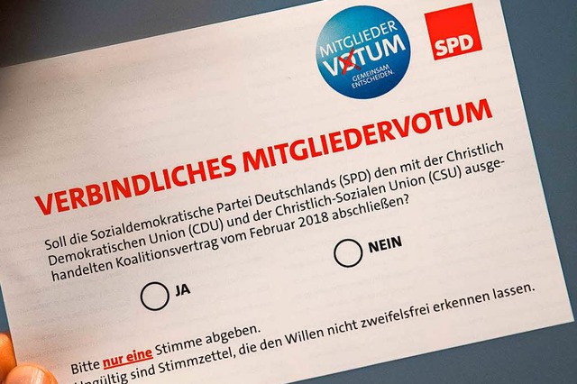 So sieht der Stimmzettel des Mitgliedervotums aus.  | Foto: dpa