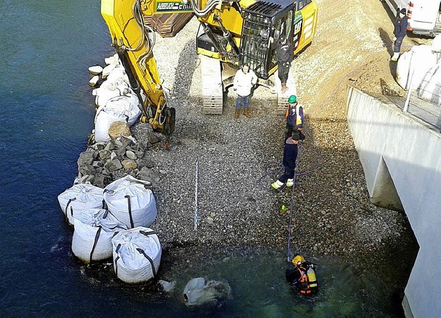 Taucher bernahmen   die  Vorbereitung...nterwasserarbeiten fr den Fischpass.   | Foto: Regierungsprsidium FReiburg