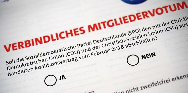 Jetzt heit es fr die SPD-Mitglieder ...ie SPD eine Groe Koalition eingehen?   | Foto: dpa/privat