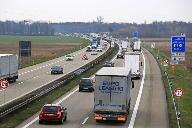 Auf der Autobahn A5 zwischen Ettenheim...hen in der nchsten Woche lange Staus.  | Foto: Christoph Breithaupt