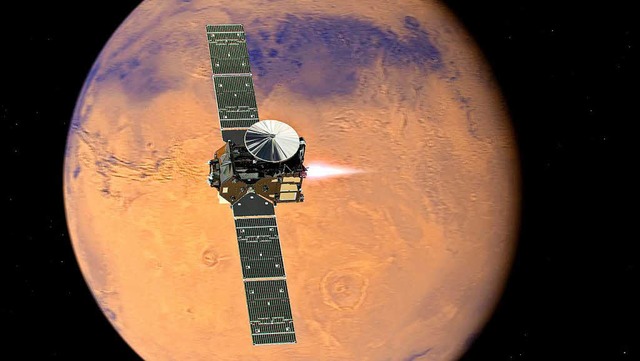 Die Illustration der Esa zeigt, wie da... durch die Atmosphre des Mars fliegt.  | Foto: dpa