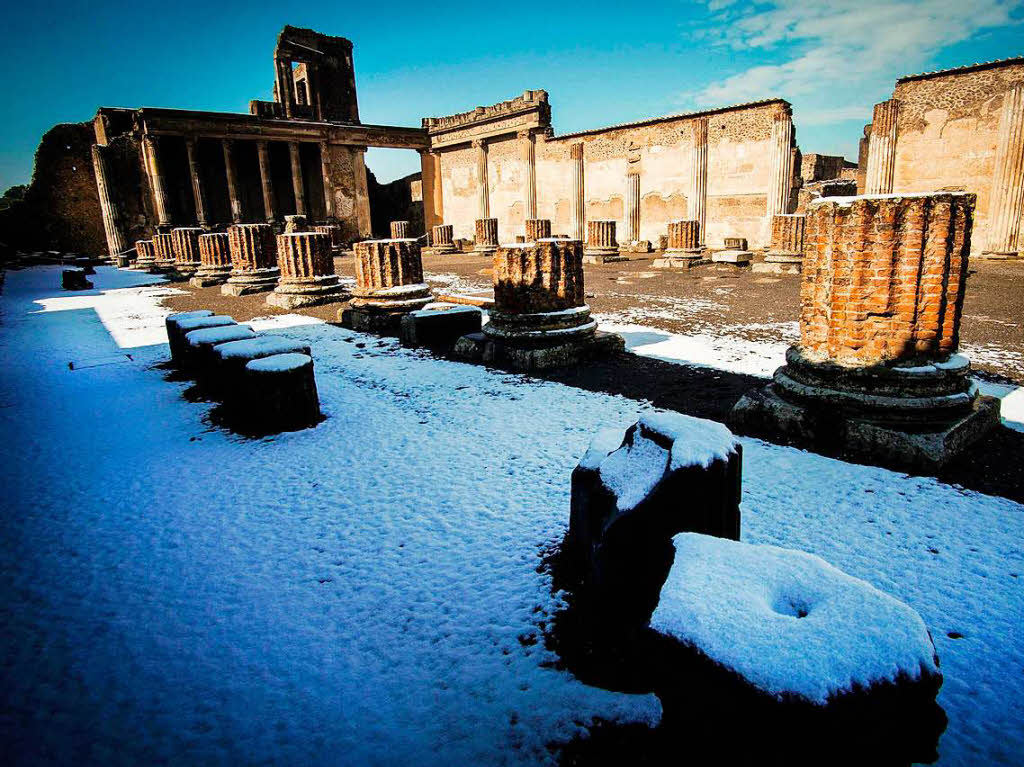 Schnee in Pompeij, Italien